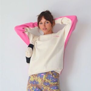 Bailey Rose Pink Crewneck Don't Know Don't Care Pullover Cream Crewneck